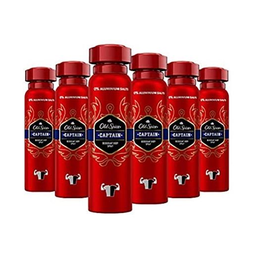 Old Spice captain deodorante spray per il corpo | confezione da 6 (6 x 150 ml) | deodorante spray senza alluminio per uomini | deo con profumo di lunga durata