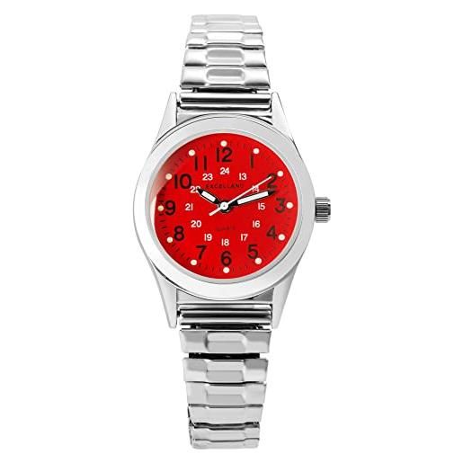 Excellanc orologio da donna in acciaio inox analogico 1700025, argento e rosso