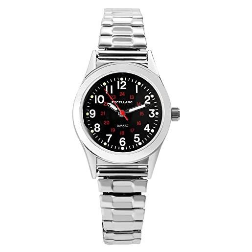 Excellanc orologio da donna in acciaio inox analogico 1700025, argento nero, classico
