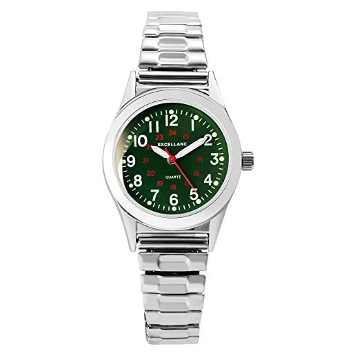 Excellanc orologio da donna in acciaio inox analogico 1700025, argento e verde