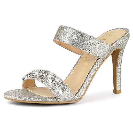 Allegra K - sandali da donna con tacco a spillo e strass, argento (argento), 38 eu