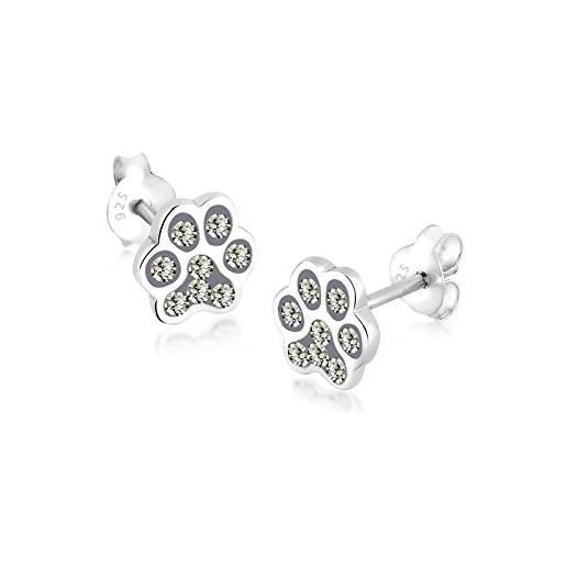 Elli orecchini a perno da donna, motivo zampa di animale, con cristalli, in argento sterling 925