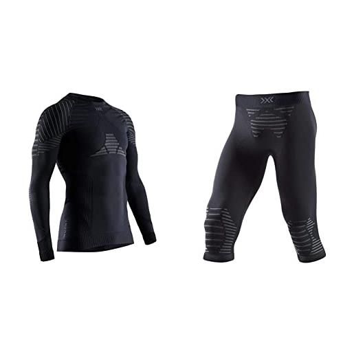 X-Bionic invent 4.0 maglione b036 black/charcoal xl & invent 4.0 pants 3/4 men pantaloni corsa jogging fitness training baselayer leggings sportivi uomo, uomo, black/charcoal, xl
