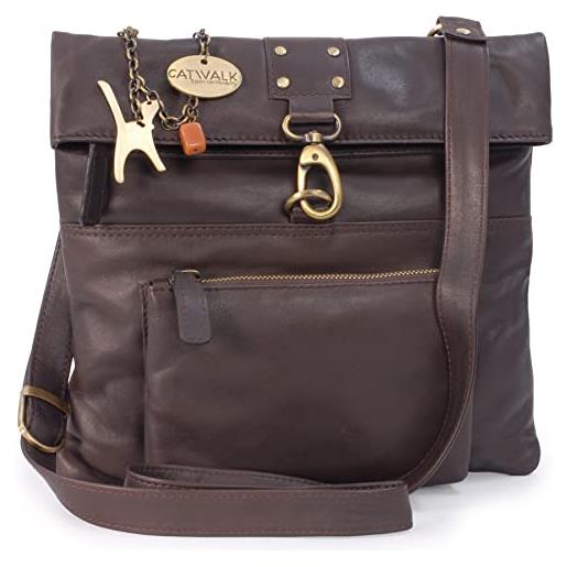 Catwalk Collection Handbags - vera pelle - borse a tracolla/borsa a mano/messenger/borsetta donna - con ciondolo a forma di gatto - dispatch - grigio