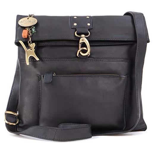 Catwalk Collection Handbags - vera pelle - borse a tracolla/borsa a mano/messenger/borsetta donna - con ciondolo a forma di gatto - dispatch - verde scuro