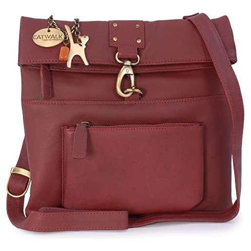 Catwalk Collection Handbags - vera pelle - borse a tracolla/borsa a mano/messenger/borsetta donna - con ciondolo a forma di gatto - dispatch - marrone scuro