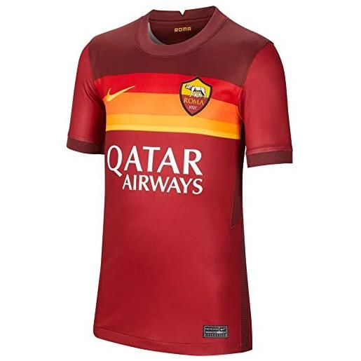 Nike roma y nk brt stad jsy ss hm t-shirt, unisex bambini, team crimson/dark team red/(university gold) (full sponsor), m