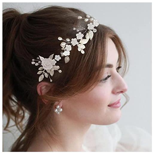 Unicra fiore sposa sposa capelli vite argento floreale accessori per capelli perla nuziale fascia copricapo per le donne