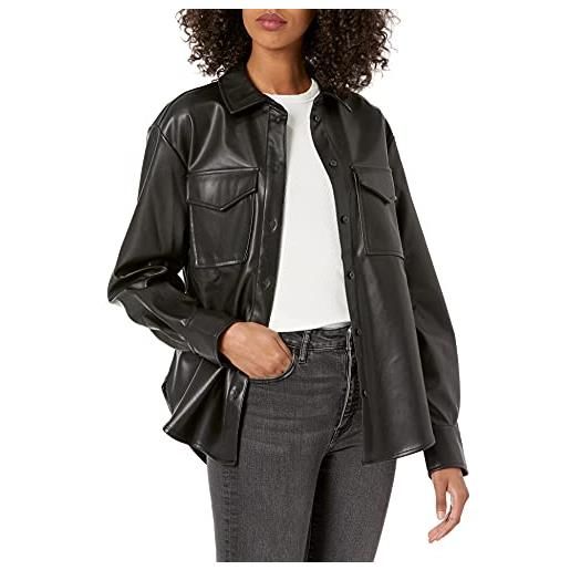 The Drop @lisadnyc giacca lunga stile camicia in similpelle da donna, nero, xxs
