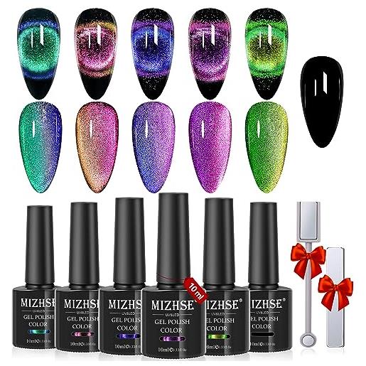 MIZHSE 9d cat eye gel polish set chameleon magnetic gel nail polish soak off gel uv manicure kit 6 colori 10ml