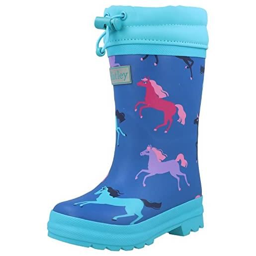 Hatley sherpa lined printed wellington rain boots gummistiefel, barca della pioggia bambina, prancing horses, 21 eu