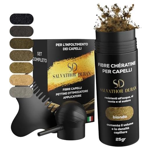 SD SALVATHOR DURAN salvathor duran - fibre per capelli 25 g - dissimula la calvizie - copre la perdita di capelli, crea volume per capelli per uomini e donne, kit fibra di capelli + pompa + pettine (blond)