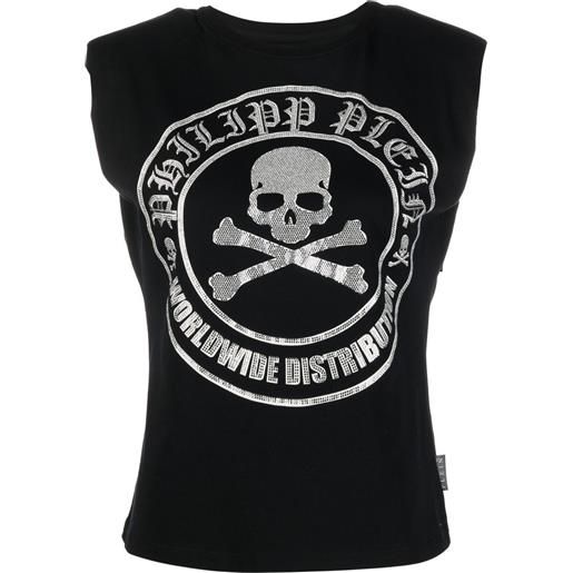 Philipp Plein t-shirt smanicata con logo - nero