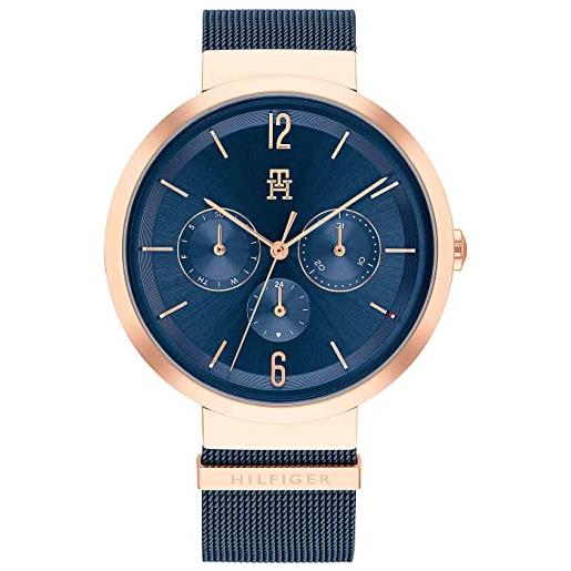 Tommy Hilfiger orologio analogico multifunzione al quarzo da donna con cinturino in maglia metallica in acciaio inossidabile blu navy - 1782541