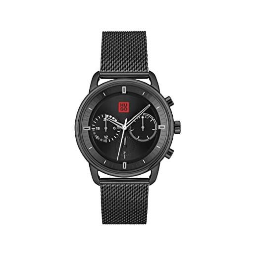 Hugo orologio analogico multifunzione al quarzo da uomo con cinturino in maglia metallica in acciaio inossidabile nero - 1530260