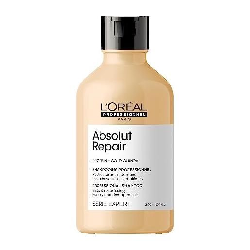 L'Oréal Professionnel Paris shampoo professionale per capelli secchi e danneggiati absolut repair serie expert, formula ristrutturante, 300 ml
