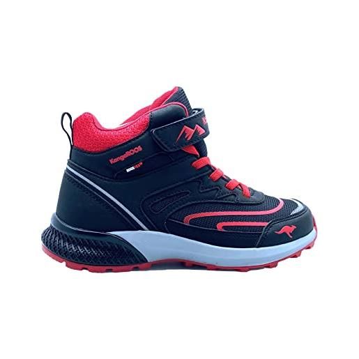 KangaROOS k-hk teak mid ev rtx - scarpe da trekking unisex per bambini, jet black fiery red, 28 eu