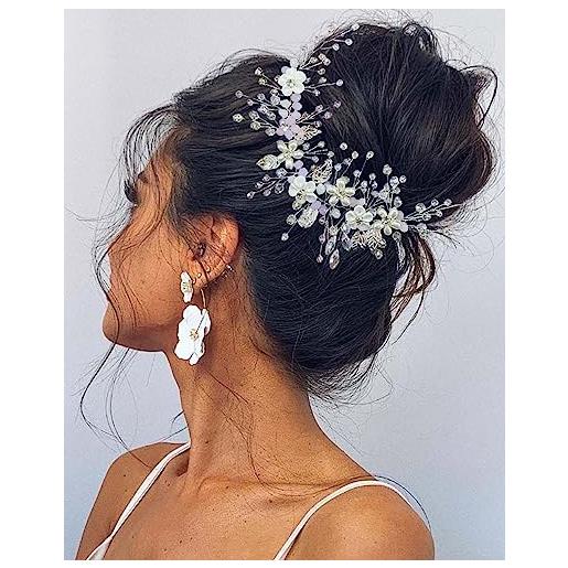 Unicra sposa capelli da sposa vite argento strass copricapo fiore accessori per capelli da sposa per donne e damigella d'onore