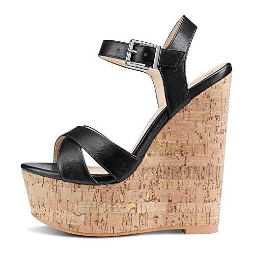 NobleOnly donna cuneo moda sandali con zeppa 16cm wedge high heels nero opaco scarpe eu 37