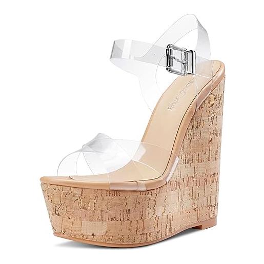 NobleOnly donna cuneo moda sandali con zeppa 16cm wedge high heels nero opaco scarpe eu 40