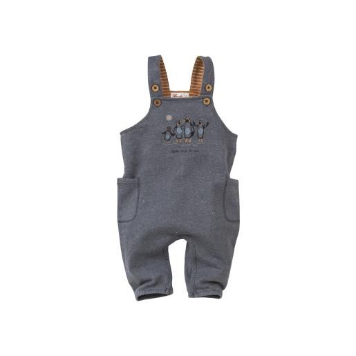 People Wear Organic salopette baby in cotone bio pinguini - col. Blu fumo melange