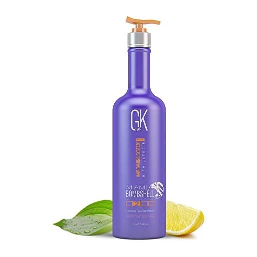 GK HAIR global keratin miami bombshell purple treatment (710ml 24fl oz) capelli addomesticati biondi che lisciano i risultati professionali rimuove i toni giallo-arancio-ottone