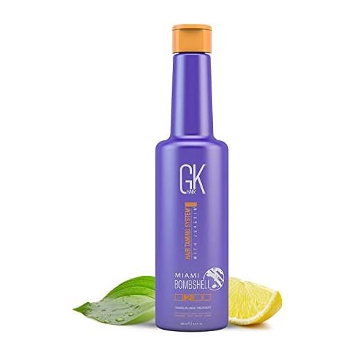 GK HAIR global keratin miami bombshell purple treatment (280ml 9.5fl oz) capelli addomesticati biondi che lisciano i risultati professionali rimuove i toni giallo-arancio-ottone