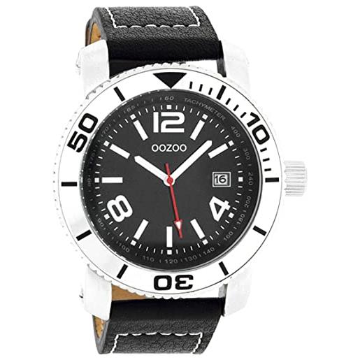 Oozoo orologio da polso xl con cinturino in pelle per articoli speciali, outlet a prezzo ridotto, variante 1, c2593 - nero/nero, cinghia
