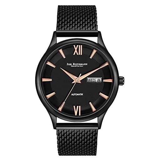 Joh. Rothmann orologio analogico giapponese automatico con cinturino in acciaio inox nero 10030161, nero, bracciale
