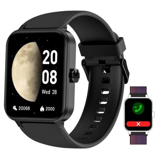 IOWODO smartwatch uomo donna, orologio fitness notifica messaggio, impermeabile ip68 con ossimetro (spo2) contapassi frequenza cardiaca calorie sonno, activity tracker per ios android (2 cinturini)