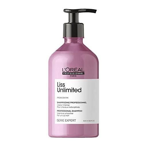 L'Oréal Professionnel paris shampoo professionale per capelli crespi liss unlimited serie expert, formula lisciante anti-crespo, 500 ml