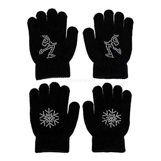 Perfeclan 2 paia guanti da sci, guanti sci bambina, guanti da pattinaggio su ghiaccio per addensare i caldi guanti invernali lavorati a maglia per bambino nero