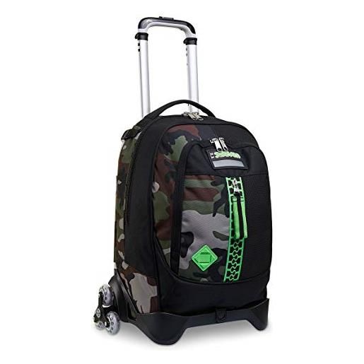 2 in 1 ZAINO TROLLEY SEVEN ROUND - JOG - Verde Nero - spallacci a  scomparsa! 37 LT - Scuola e viaggio - Valigie e Trolley