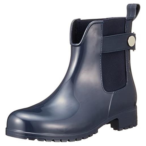 Tommy Hilfiger stivale donna in gomma ankle rainboot with metal detail con tacco quadrato, blu (desert sky), 40 eu