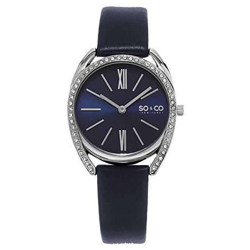 SO & CO New York orologio al quarzo con display analogico nero e cinturino in pelle blu 5097.2