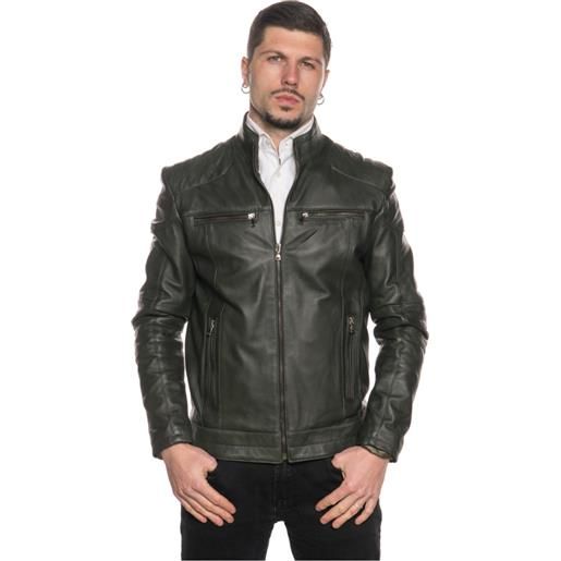 Leather Trend attila - biker uomo verde in vera pelle