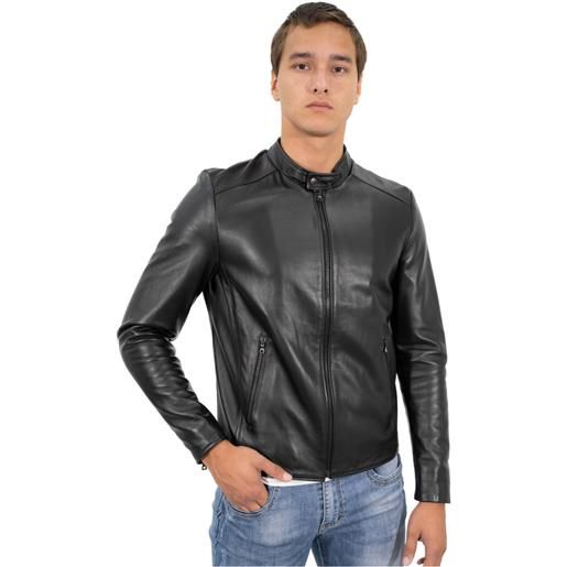 Leather Trend u09 - giacca uomo nera in vera pelle