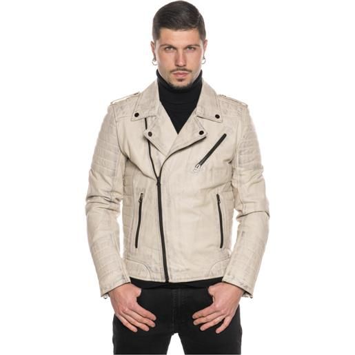 Leather Trend v248 - chiodo uomo bianco tamponato in vera pelle