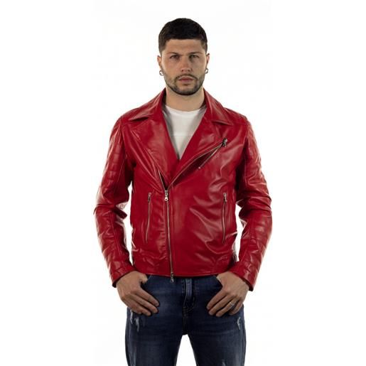 Leather Trend v248 - chiodo uomo rosso in vera pelle