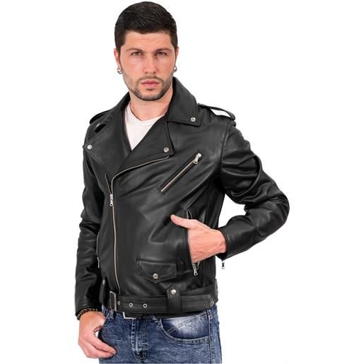 Leather Trend chiodo tre tasche - chiodo uomo nero in vera pelle con zip argentate