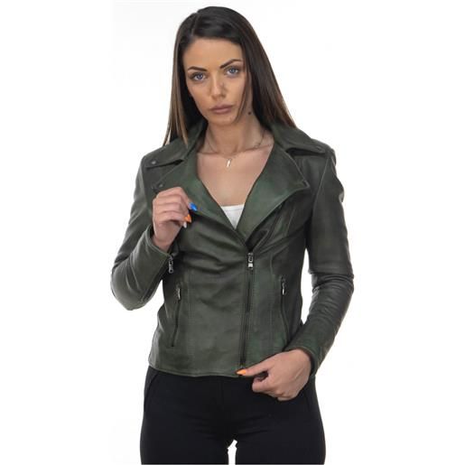 Leather Trend giselle - chiodo donna verde in vera pelle