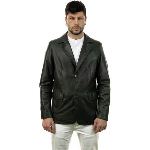 Leather Trend classic - giacca uomo verde in vera pelle
