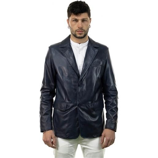 Leather Trend classic - giacca uomo blu in vera pelle