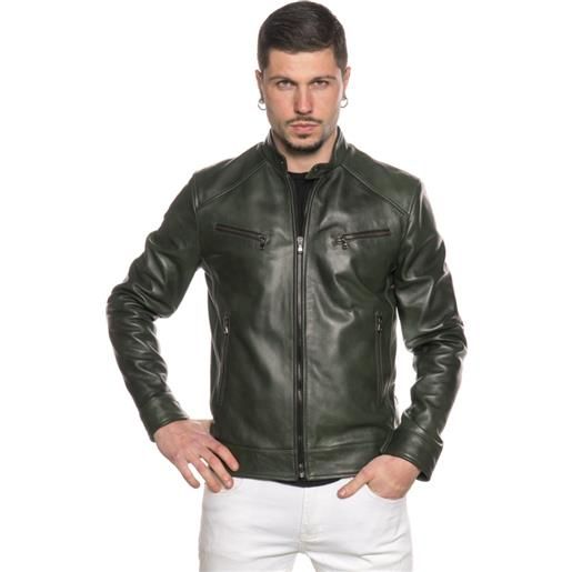 Leather Trend u06 - giacca uomo verde in vera pelle