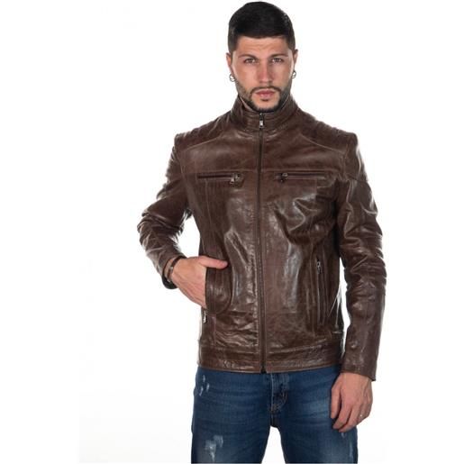 Leather Trend attila - biker uomo testa di moro oil vintage in vera pelle