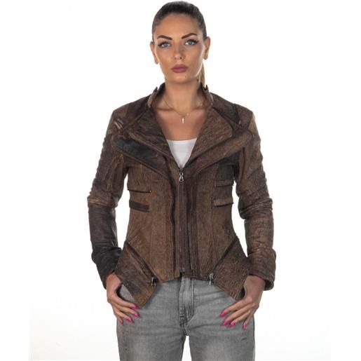Leather Trend patrizia - giacca donna marrone effetto graffiato in vera pelle