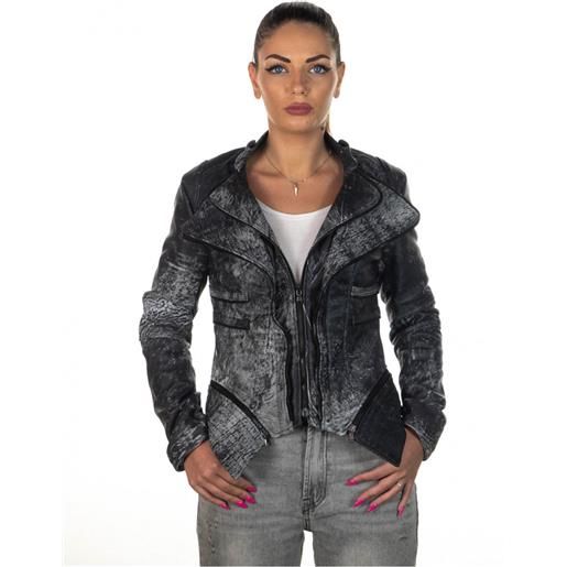 Leather Trend patrizia - giacca donna nero effetto graffiato in vera pelle