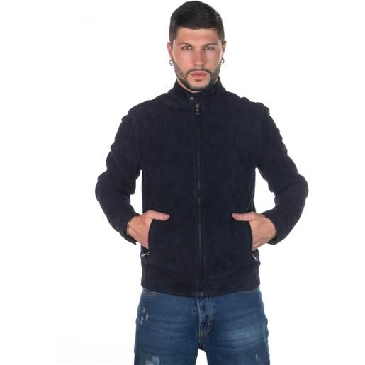 Leather Trend u010 - giacca uomo blu in vera pelle camoscio