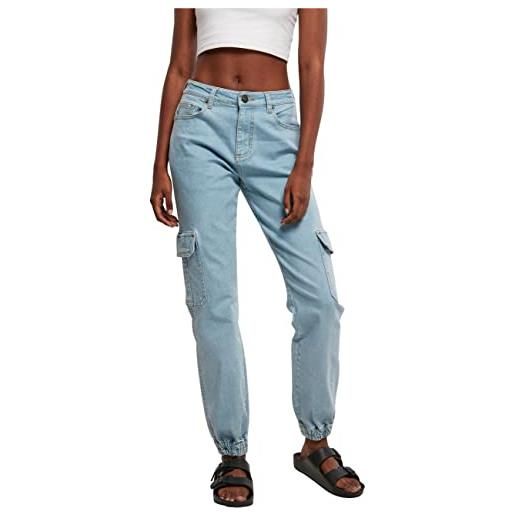 Urban classics jeans cargo donna, pantaloni in bio cotone a vita alta, elastici alle caviglie tasche laterali, diversi colori disponibili, taglie 26 - 39
