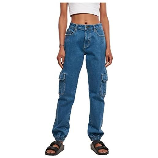 Urban classics jeans cargo donna, pantaloni in bio cotone a vita alta, elastici alle caviglie tasche laterali, diversi colori disponibili, taglie 26 - 39
